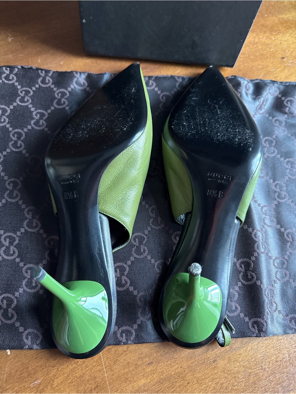 Rare Gucci by Tom Ford Y2K Green Leather Pointed Toe Slingback Heels Pumps 8.5B - Picture 3 of 7
